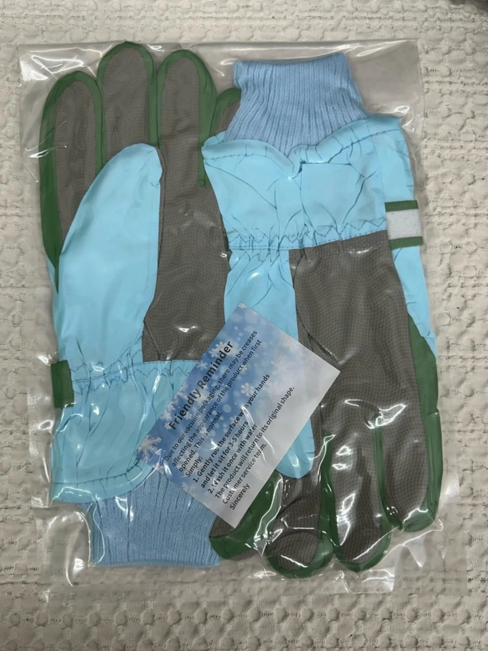 Big Kids Winter Ski Gloves - Light Blue & Green